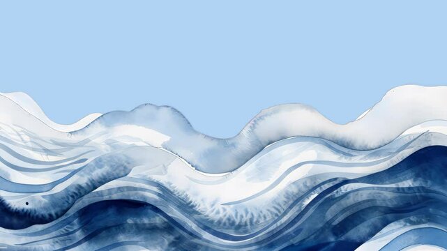 Blue watercolor waves animated overlay, transparent 4K video, alpha channel, ProRes 4444
