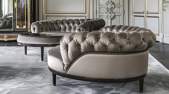 Elegant curved tufted upholstery sectional sofa set. - Powered by Adobe
