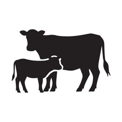 Cow and Calf Silhouette vector black color silhouette White Background.