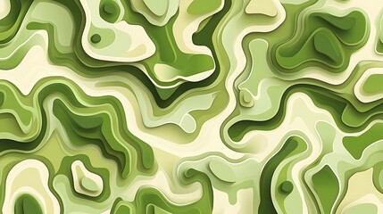 Fototapeta premium Abstract green and cream wavy pattern resembling organic shapes, suitable for backgrounds or designs
