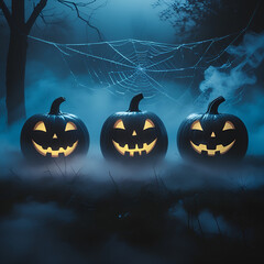Halloween Night with Jack-o'-Lanterns and Smoke