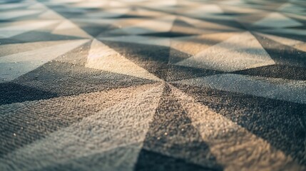 Geometric abstract background of textured triangular shapes in various shades of blue, gold, and cream, with dramatic lighting and shadows creating a modern, artistic and dimensional visual effect.
