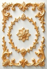 Ornamental Gold Design Element &ndash; Classic Baroque 3D Floral Pattern for Frame or Wall