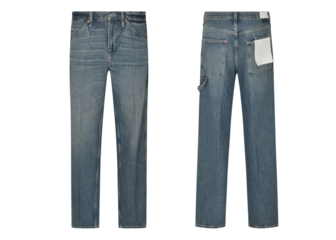 Denim Flare Pants fashion apparel on transparent background, women's wide leg blue jeans nobody