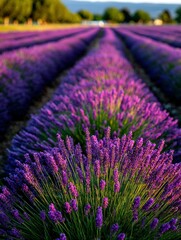 Obraz premium Vibrant lavender fields in full bloom under sunlight