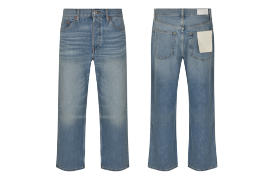 Denim Flare Pants fashion apparel on transparent background, women's wide leg blue jeans nobody