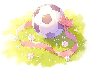 Soccer Ball, Ribbon, Grass, Pastel