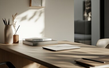 Fototapeta premium Sunlit Minimalist Home Workspace