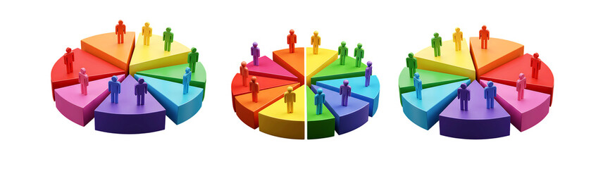 Colorful Pie Chart with Human Figures for Market Segmentation On Transparent Background

