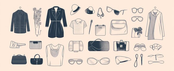 A collection of women's fashion accessories and garments.