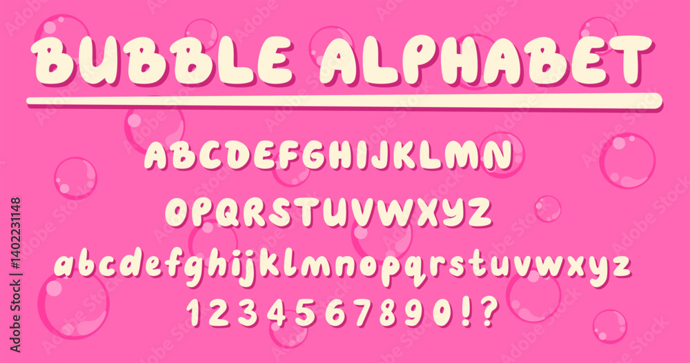 Fototapete font bubble. y2k alphabet. 3d balloon uppercase letter. cloud cute typography with retro cartoon typ