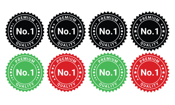 No 1 premium quality logo stamp set with pointed and rounded zig zag style in black and white color. No.1 quality logo icon vector template