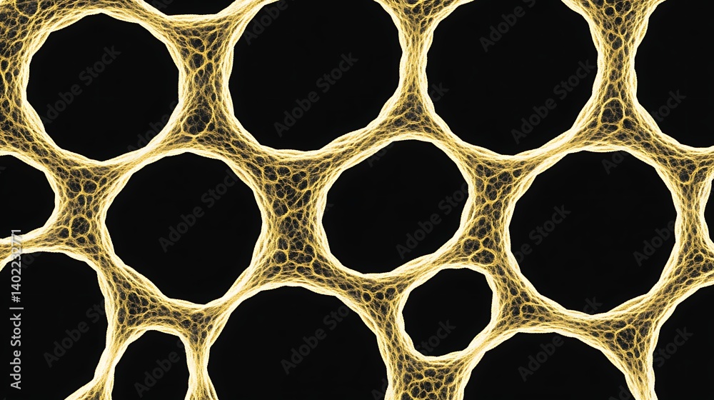 Aufkleber abstract representation of interconnected cellular structures with glowing outlines on a dark backgr