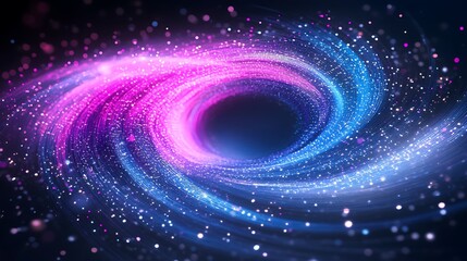 Abstract swirling galaxy with vibrant pink and blue particles creating a cosmic atmosphere
