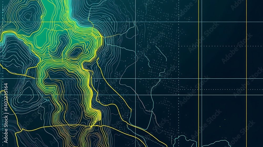 Poster abstract topographic map design with vibrant lines and gradients showcasing geographical features