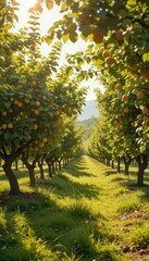 Obraz premium Lush Citrus Orchard with Sunlight Filtering Through Trees