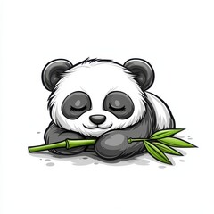 Cute Sleeping Panda Holding Bamboo in a Cartoon Style Illustration