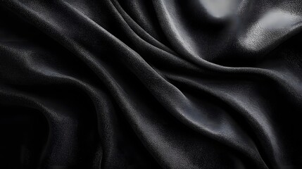 Obraz premium Black silk fabric with elegant folds and soft reflective texture.