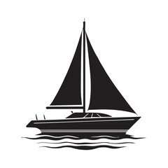 Sailing Boat Yacht Ocean Lake Boating Water Sports vector black color silhouette White Background.
