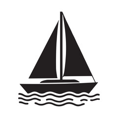 Sailing Boat Yacht Ocean Lake Boating Water Sports vector black color silhouette White Background.