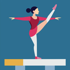 Gymnast performing an elegant balance pose on a beam in vector art 