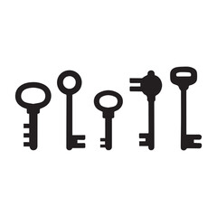 Set of Silhouettes keys vector vector black color silhouette 5 silhouette White Background.