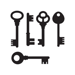 Set of Silhouettes keys vector vector black color silhouette 5 silhouette White Background.