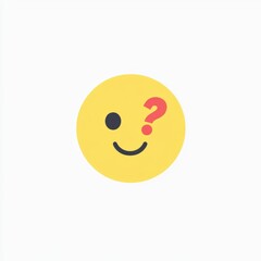 Curious happy face icon.  A friendly, yellow emoticon with a question mark above the eye, suggesting a thoughtful, inquisitive expression