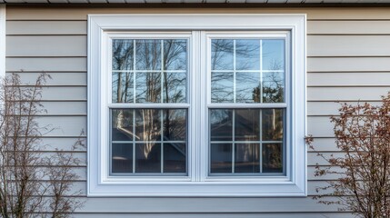 Fototapeta premium Double Hung Vinyl Window in a House With Vinyl Siding.
