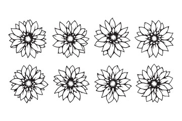 Obraz premium Set of 6 pec in two row Dahlia black line art on white background