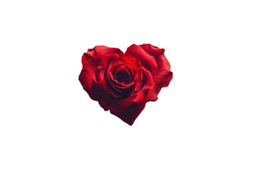 Fototapeta premium The Blooming Heart: A single, vibrant red rose, artfully arranged into the shape of a heart, symbolizing love, passion, and romance. A tender portrayal of emotion and affection.