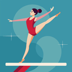 Gymnast performing an elegant balance pose on a beam in vector art 