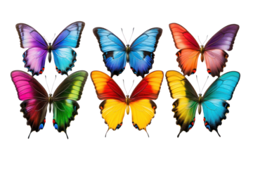 Rainbow Wings: A captivating array of vibrant butterflies display an explosion of color and intricate patterns. Each butterfly is a testament to nature's artistry and beauty. 
