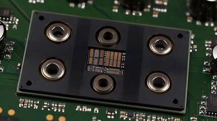 Fototapeta premium Close-up of a circuit board featuring a high-tech sensor module with multiple connection points