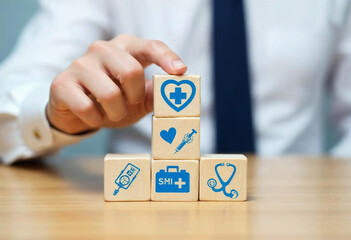 businessman holding a cube with his team