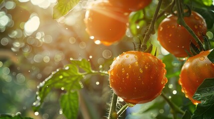 The ripe tomatoes on vine