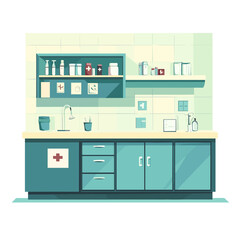 Clean Teal Medical Cabinet with Supplies
