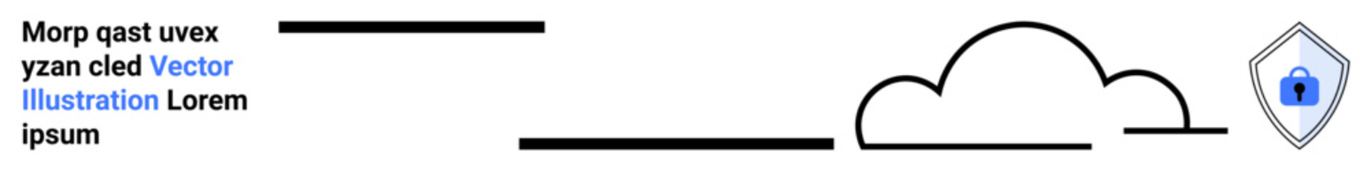 Black cloud outline with lines representing networking and a blue shield icon symbolizing security. Ideal for data protection, cloud computing, cybersecurity, online safety, secure storage