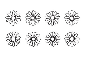 Obraz premium Set of 6 pec in two row Daisy black line art on white background