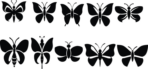 Butterfly Silhouette Vector Collection – Black Insect Icons for Nature, Decoration & Design

