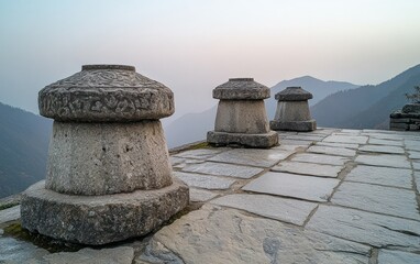 Stone Pillars on Mountaintop at Dawn