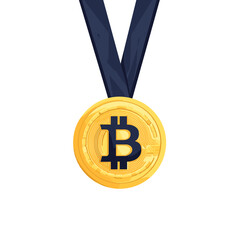 Gold Bitcoin Medal with Dark Blue Ribbon