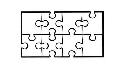 Hand Drawn Interlocking Puzzle Pieces Representing Connection Strategy And Problem Solving Black And White Design