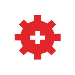 Fototapeta premium Red Gear with White Cross Icon