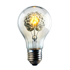 Brain in Lightbulb Idea Concept Image on transparent background