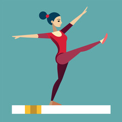 Gymnast performing an elegant balance pose on a beam in vector art 