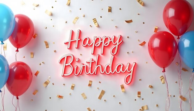 A celebratory image featuring a red neon "Happy Birthday" sign against a white background.