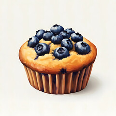 A freshly baked blueberry muffin with a golden brown top, soft crumb, and visible blueberries