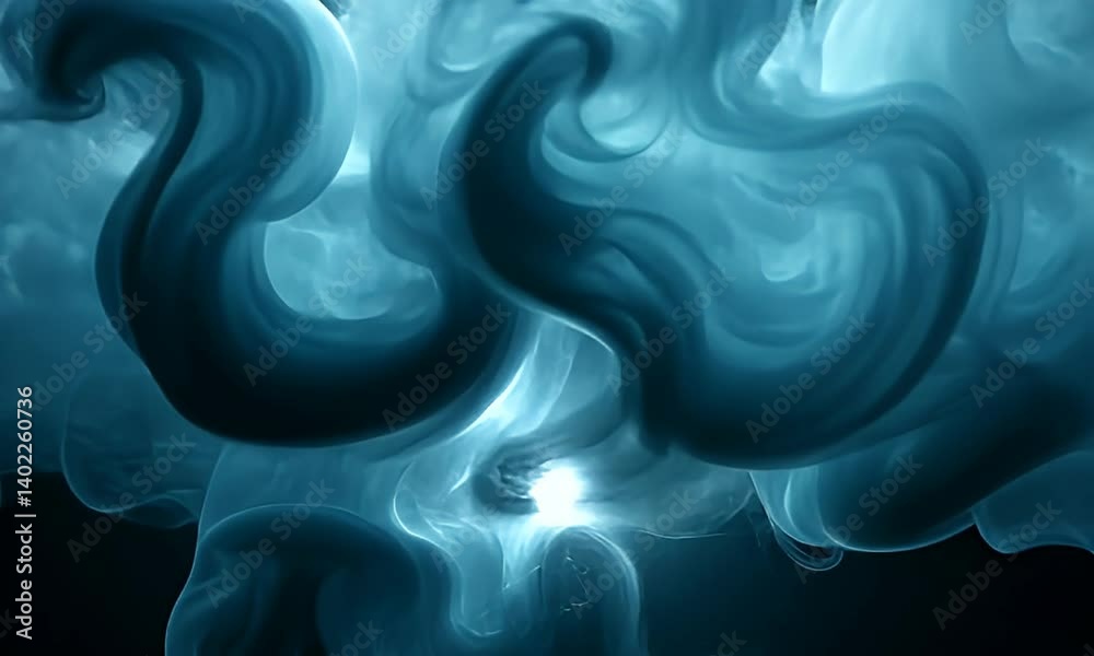 Sticker abstract fluid motion of ethereal blue swirls and viscous textures with illuminated center against a