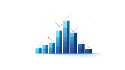 3D Gradient Blue Bar Chart, Abstract 3D bar chart with gradient blue bars on a white background